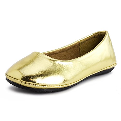 Kali Footwear Girl's Pala Jr. Round Toe Ballet Flat (Gold, 3)3