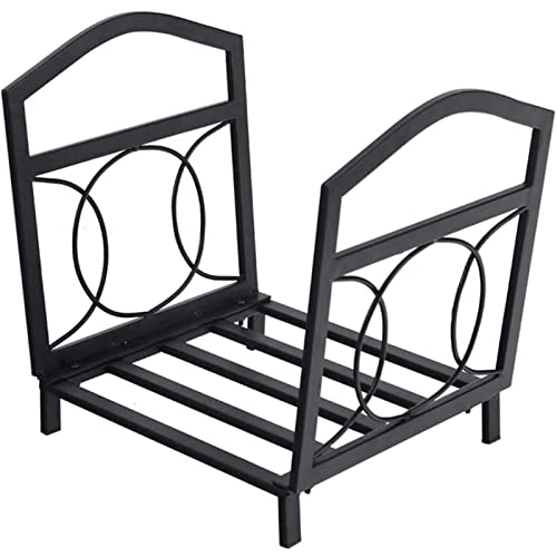 Estante de leña resistente de 17 pulgadas para chimenea al aire libre, soporte de troncos de metal compacto para patio, terraza, apilador de madera resistente con soporte de almacenamiento de troncos