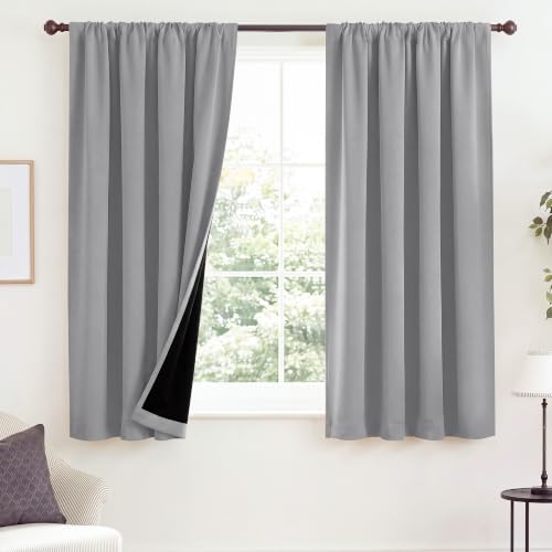 NICETOWN Silver Grey Blackout Curtains 52 x 54 inches Long 2 Panels