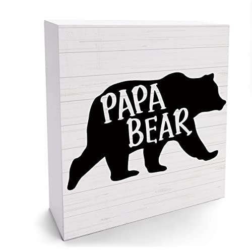 Papa Gifts Funny Dad Birthday Gift Desk Decor Wooden Box Sign Rustic Wood Block Plaque Box Sign Unique Christmas Gifts For New Dad Father Shelf Table Decoration 5.1 X 5.1 Inches #TOP30