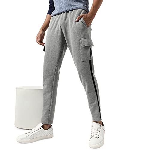 Image of CAHOOT Men's Solid Grey Regular Fit Trackpants for Casual Wear | Angled Open Pockets | Elasticated Waist | Trackpants Crafted with Comfort Fit & High Performance for Everyday Wear
