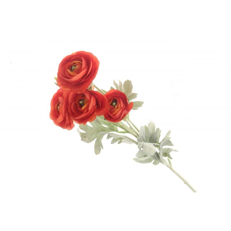 6 Head Artificial Mini Ranunculus Flower Stem - 67cm long - Orange