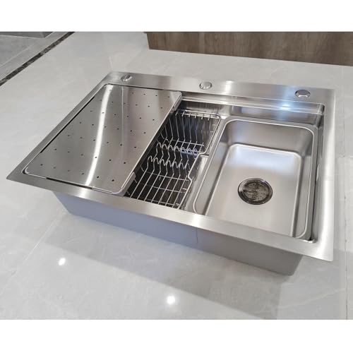 KOOGIMDDR Fregadero de cocina negro de 60 x 50 cm, de acero inoxidable 304SUS, 1 fregadero empotrable, con escurridor, desagüe y kit de rebosadero para la base y el accesorio