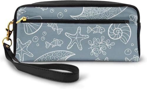 ペンケース 魚 貝殼 筆箱 PUレザー ペンポーチ 化粧ポーチ 文房具 大容量 かわいい 多機能ポーチ 収納ケース 小物入れ 軽量 旅行 出張 中学生 高校生 プレゼント