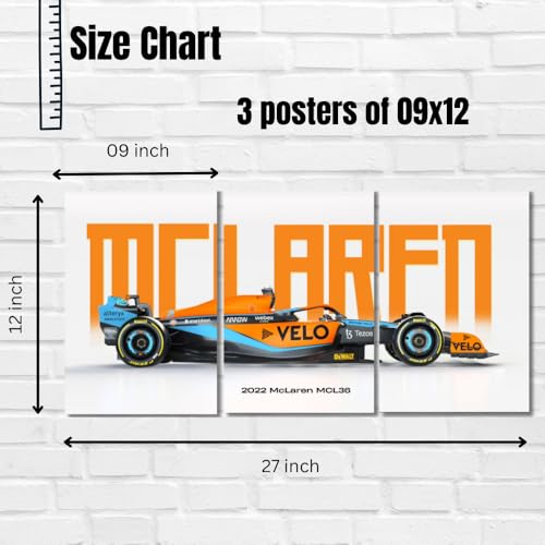 Image of Good Hope MCLAREN Formula 1 Car Poster, 3 Car Split 9x12 Inch Set for Room, A4 Size F1 Poster Wall Art for Home, Office, Living Room, Bedroom, wall decor Item Gift For Boys