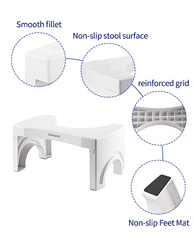 Vansand Toilet Stool,Folding Squatting Potty Poop Stool, Toilet Auxiliary Step,7.5Inch Height White #TOP6