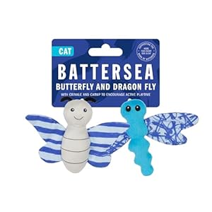 Rosewood Battersea Butterfly and Dragonfly Duo Cat Toys, Catnip Toys, 2PC Cat Toys with Battersea Prints, Crinkle and Plush Toys for Cats, Blue