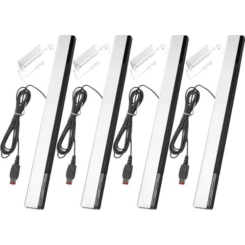Copkim 4 Pcs Sensor Bar Compatible with Wii 6.6 ft Replacement Wired Infrared Ray Motion Sensor Bar Compatible with Nintendo Wii/U Console, Includes Clear Stands