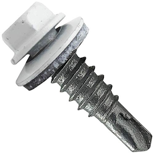 #14 x 7/8" Metal to Metal Type #1 Brite White 5/16" Hex Head -Drill Point - Stitch Tek - Metal to Metal Roofing Screws. 9/16" EPDM Washer