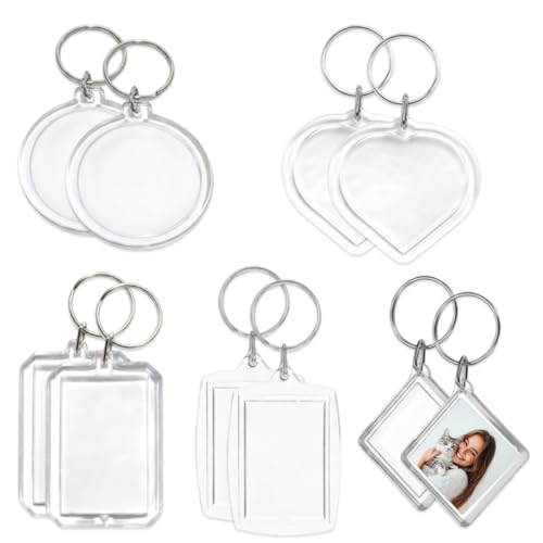 KAHZOR 10 PCS Porte Clef Photo Transparent, Acrylique Porte Clé Personnalisé Photo Personnalisé, Porte Cle Personnalisable Photo Objet, Porte Clef...