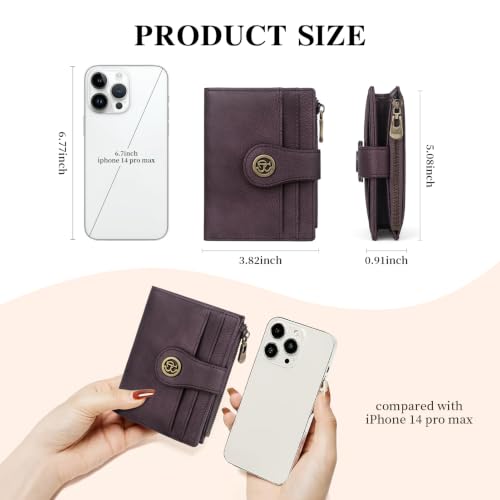 Image of Slim Leather Women's Wallet,Compact Card Holder Wallet(purple) | Small Wallet with RFID Blocking,Zipper Coin Pocket,Top Grain Cowhide Bifold Women's Wallet