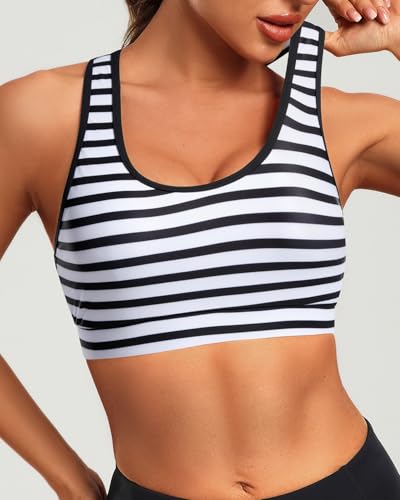 Image of Holipick Women's Sports Bra Bikini Tops Racerback Swim Top Scoop Neck Bathing Suits Top Modest Padded Crop Tops Swimsuit Only