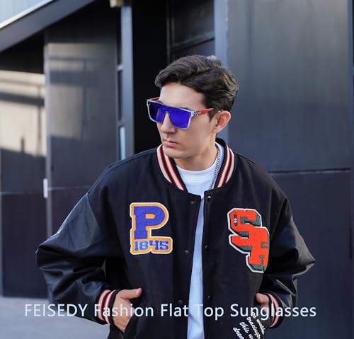 Image of FEISEDY Sunglasses for Women Men, Fashion Mirrored Single Lens Shades