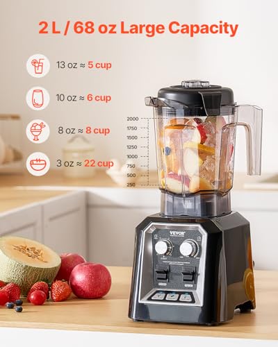 Image of VEVOR Blender for Smoothies, 68 oz 1400W, Professional Blender with Powerful Motor, Multi-Functional Food Processing Blenders with Grinder Container for Smoothie /Milkshake /Juice, Fits for Kitchen