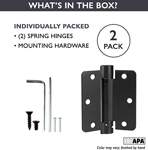 Ilyapa Self Closing Door Hinges, 2 Pack, Black Mortise Spring Hinge - 3.5 X 3.5 Inch Interior Spring Hinges For Doors With 1/4" Radius Corners #TOP2
