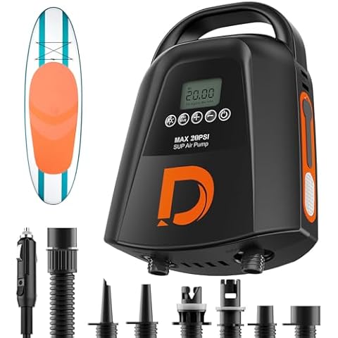 Electric Paddle Board Sup Pump 9000mAh, 20PSI Portable Paddleboard Air Pump Rechargeable with USB-C & Car Connector, Dual Stage Inflation & Auto-Off for Inflatable Pool, Boat, Tent, Bed, Sofa Cover