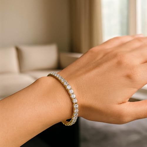 Image of BLACK PEARL Elegant Style Tennis Bracelet with Multicolour Zirconion Stones, Gold and Silver-Toned Bracelet For Women & Girls