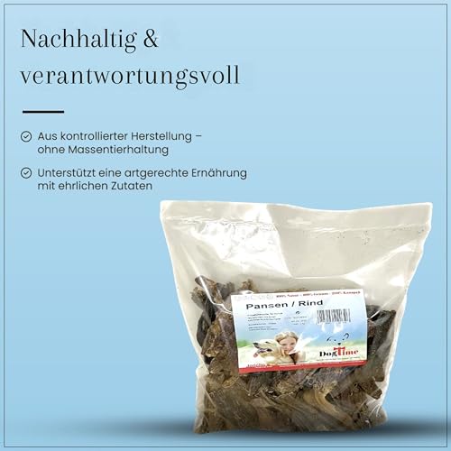 Dog Time Tiernahrung Pansen 1000g getrocknet I Gesunder Kausnack aus 100% Rind für Hunde I Hundeleckerli mit vielen wertvollen Vitaminen & ohne Zucker