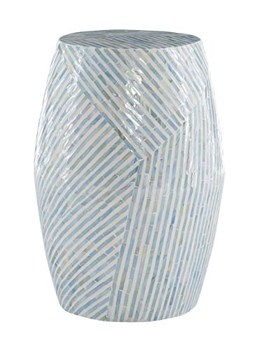 Linon Tylin Ivory and Blue Capiz Drum Accent Table