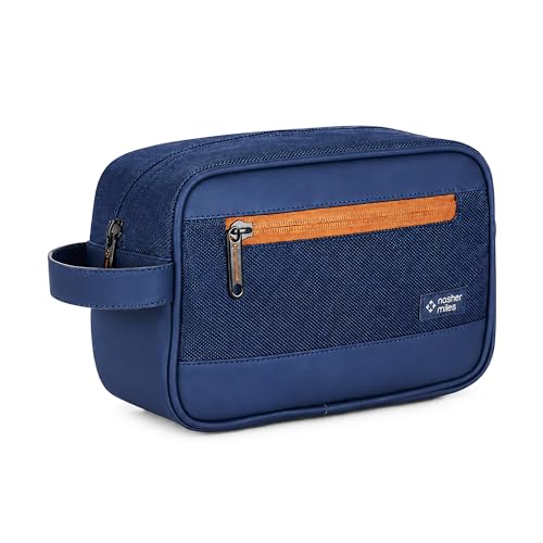 Image of Nasher Miles Stash Toiletry Kit | Cosmetic Bag | PU & Polyester | Travel Pouch Organizer | Multipurpose Storage Compartments & Carry Handle | Travel Accessory for Men & Women (Navy Blue)
