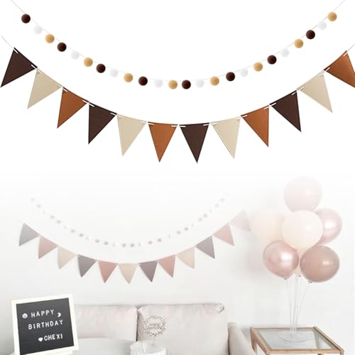 Bolas de feltro coloridas grinaldas e bandeiras triangulares, bandeirinhas de feltro, grinaldas de pompom, corrente de feltro para decoração de quarto infantil, festas, inauguração da