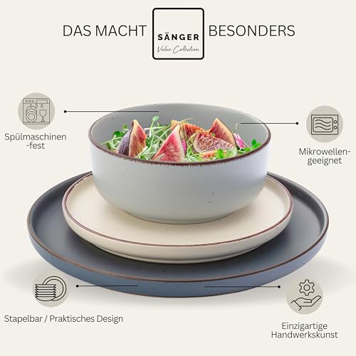 SÄNGER Bombay Moonlight | Kombiservice 20 teilig, Steingut Geschirr 4 Personen, 4x Speiseteller 4x Dessertteller 4x Schalen 4x Pastateller 4x Kaffeebecher, Teller Set bunt | VALUE COLLECTION