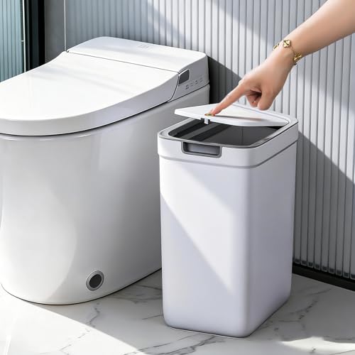 MOPUP Kleiner Badezimmer-Mülleimer mit Deckel 9 l/2 4 Gallonen schmaler Mülleimer Papierkorb aus Kunststoff mit aufklappbarem Deckel hundesicher für Badezimmer Küche Schlafzimmer Wohnzimmer