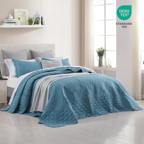 Image of CHIXIN Bedspread Coverlet Quilt Set Full Size - Lightweight Bedding Cover - Ultrasonic Quilting - 5 Piece Reversible Bedspread - Elegant Damask Paisley Pattern (Full, Lagoon)