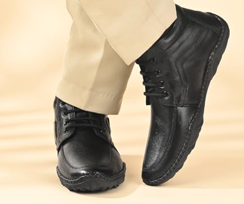 Image of LOUIS STITCH Genuine Leather Formal Shoes for Men | Ultra Lightweight and Flexible Rubber Sole Men's Lace Up Formal Shoes | Mid-Ankle Derby Shoes for Men | LSAXCK- |