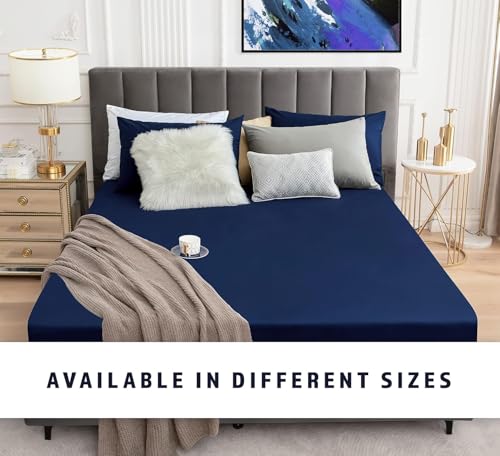 Image of Cotton Feel Terry 72x48 inch Ultra Soft Waterproof Mattress Protector King Size | Breathable Hypoallergenic Mattresses Cover for King Size Bed (DarkBlue)