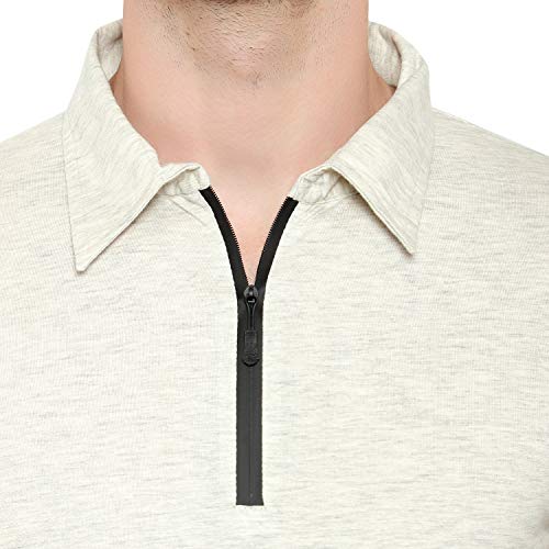 Image of Men's Cotton Blend Full Sleeve Zip Neck Polo T-Shirt (Pack of 1)