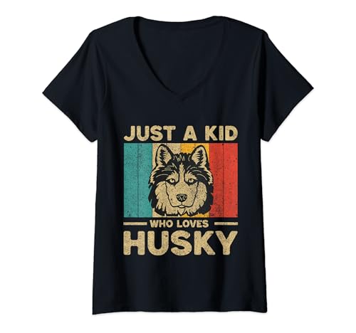 Mujer Solo un niño que ama a Husky para niños Camiseta Cuello V