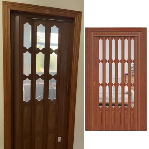 Puerta corredera plegable acordeon Interior Puertas Plegables De Madera De PVC Y Acrílico, Puertas Interiores De Acordeón Para Dormitorio, Tamaño Personalizado, Puertas Corredizas De Vidrio Múltiples(