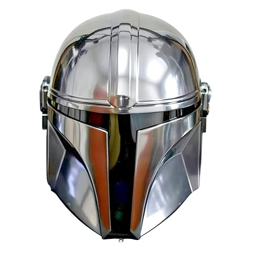 ANTIQUANA Mandalorian Helmet - 18 Gauge Steel Medieval Boba Fett Helmet Silver Polish