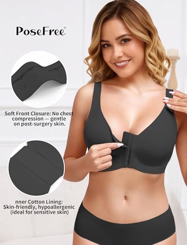 Image of PoseFree Post Surgery Bra Front Closure, Compression Bras for Women Post Op Support After Breast Augmentation, Reduction