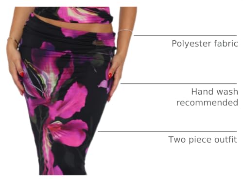 Image of ksotutm Maxi Skirt Set Floral Print Halter Top Maxi Skirt Sexy Going Out Outfits for Women