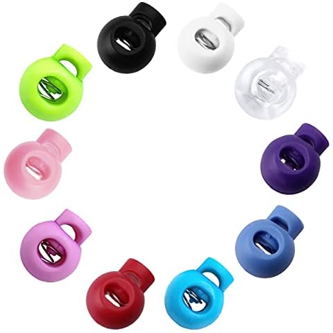 INHEMING 100 Pcs Plastic Spring Cord Locks Single Hole Cord Lock Stopper End Round Toggle Stoppers for Camping, Hiking, Shoelace Replacement, Sports, Backpacks(Multicolor) Cover