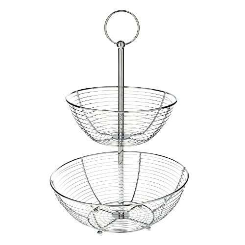 PRENDELUZ Frutero - frutero de 2 Niveles en Acero Cromado con Doble Canasta de Rejilla, diámetro de 30 cm y Altura de 46 cm. Ideal para organizar Frutas PRENDELUZ Frutero - frutero de 2 Niveles en Acero Cromado con Doble Canasta de Rejilla, diámetro de 30 cm y Altura de 46 cm. Ideal para organizar Frutas