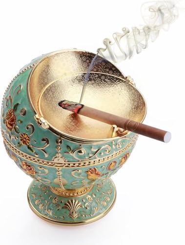 Cenicero Vintage con Tapa Antiviento - Globo Terráqueo Decorativo en Aleación de Zinc para Interior/Exterior (11.5cm Diseño Retro Desmontable)