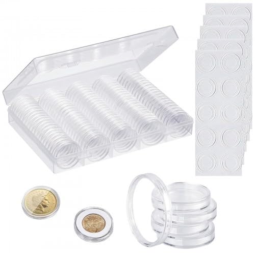 Capsule Portamonete In Plastica Trasparente 70 Mm Con 10 Anelli Regolabili (41-65 Mm) Per Collezionisti