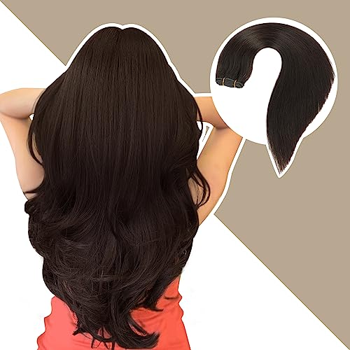 Jerriess Sew in Hair Extensions Real Human hair, Silky Soft &Shiny Double Drawn Weft Hair Extensions human hair, Thick ends &Tangle Free Human hair extensions sew in, 100g Straight Dark Brown, 20 inch