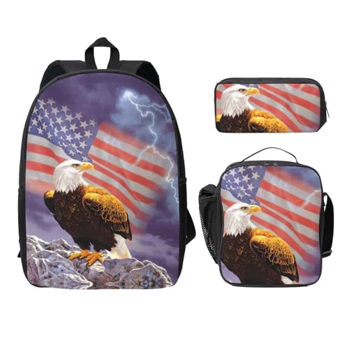Sac à dos d'école léger Aigle style américain avec sac repas et trousse pour le collège