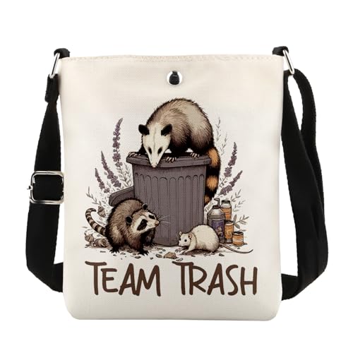 MAOFAED Funny Garbage Raccoon Crossbody Bag, Stay Trashy Raccoon Possum Gift, Animal Humor, Team Trash