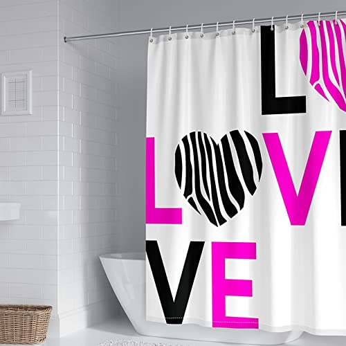 BCughia Rideau Salle de Bain, Rideau Douche Amour de Coeur Polyester Noir Fushia Rideau Baignoire 36