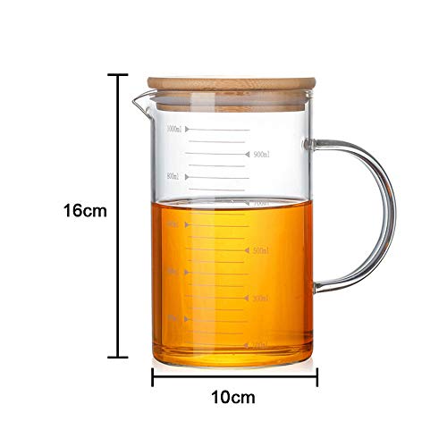 Vaso medidor de cristal resistente al calor de 350  1000 ml con tapa de bambú 1000 ml transparente
