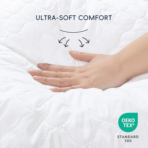 Image of david's kids 2 Pack 52''x28'' Waterproof Crib Mattress Protector Pad Cover Stretch up to 8 inch, Fitted Standard Crib and Toddler Mattresses, Ultra Soft and Breathable for Boys Girls Neutral, White
