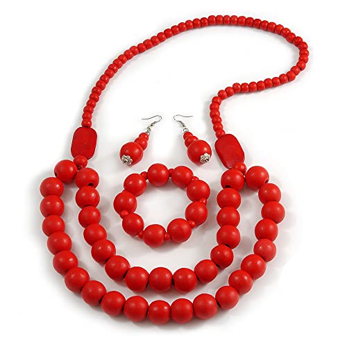 Collar de madera largo de 90 cm y pendientes a juego para tus looks boho y de oficina