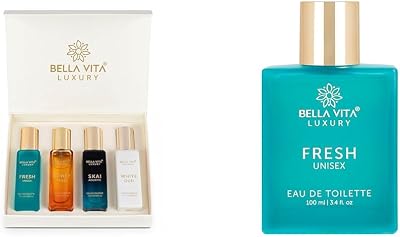 Vita Luxury Unisex Eau De Parfum Gift Set 4x20 ML & Bella Vita Luxury FRESH Eau De Toilette Unisex Perfume with Bergamot, Ylang Ylang |Refreshing EDT Long Lasting Fragrance Scent, 100 Ml