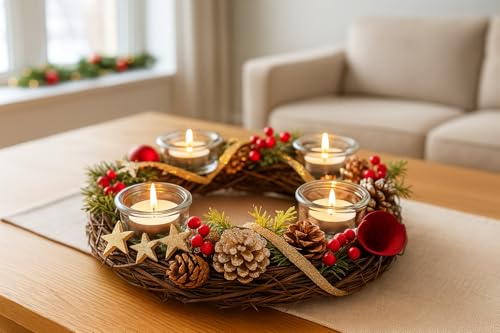 KAMACA XL Weihnachtskranz Dekokranz aus massiven Holzzweigen Ø 34 cm...