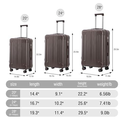 3 Piece Hardshell Luggage Set in Matching Color 20, 24, 28 Inch Hardside Spinner Suitcases with TSA Combination Lock and Smooth Wheels2
